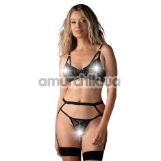 Комплект Obsessive Euridia, черный: бюстгальтер + пояс для чулок + трусики-стринги - Фото №1