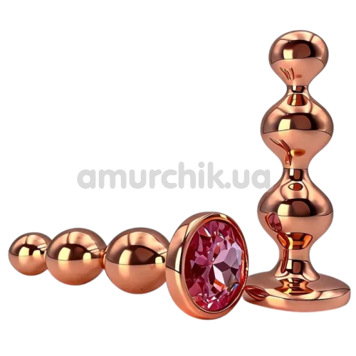 Анальна пробка з рожевим кристалом Alume Metal Beaded Plug S, бронзова