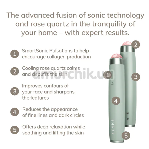 Ультразвуковая ручка-массажер для лица Geske Sonic Rose Quartz LED Depuffing Pen 8 in 1, зеленая