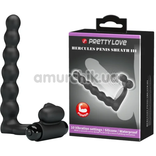 Віброкільце з анальним стимулятором Pretty Love Hercules Penis Sheath III, чорне