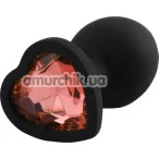 Анальная пробка с красным кристаллом Silicone Jewelled Butt Plug Heart Small, черная - Фото №1