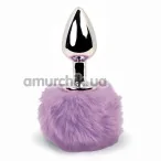 Анальная пробка с фиолетовым хвостиком FeelzToys Bunny Tails, серебряная - Фото №1