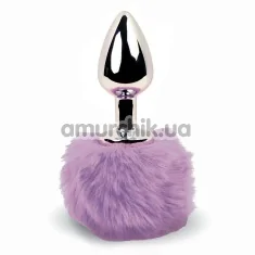 Анальна пробка з фіолетовим хвостиком FeelzToys Bunny Tails, срібна - Фото №1