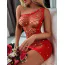 Платье Star Night Hollow Out Single Shoulder Rhinestone Fishnet Dress, красное - Фото №10