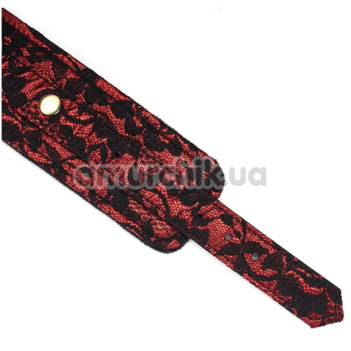 Фіксатори для рук Liebe Seele Victorian Garden Lace and Vegan Leather Handcuffs, червоно-чорні
