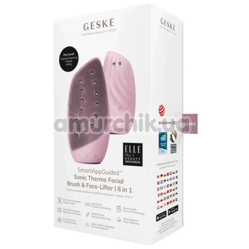 Щетка для лица Geske Sonic Thermo Facial Brush & Face-Lifter 8 in 1, светло-розовая