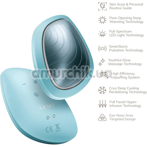 Ультразвуковой массажер-маска для лица Geske Sonic Warm & Cool Mask 9 in 1, бирюзовый