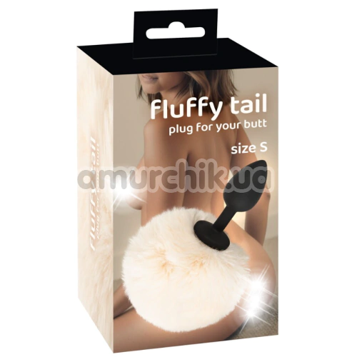 Анальна пробка з білим хвостиком Fluffy Tail Plug For Your Butt S, чорна
