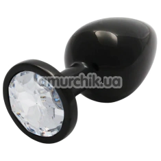 Анальна пробка з прозорим кристалом Ouch! Metal Butt Plug Medium, чорна - Фото №1