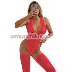 Комплект Star Night Sexy Sleeveless Floral Lace Set, червоний: боді + панчохи - Фото №1
