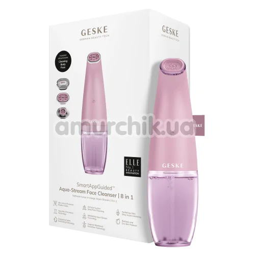Устройство для очищения кожи лица Geske Aqua-Stream Face Cleanser 8 in 1, розовое