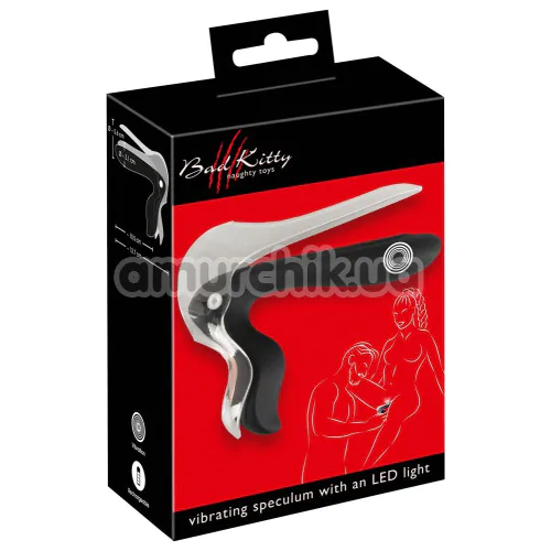 Вагинальный расширитель с вибрацией и подсветкой Bad Kitty Naughty Toys Vibrating Speculum With An Led Light, черный