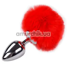 Анальная пробка с красным хвостиком Alive Anal Pleasure Metal Anal Fluffy Plug L, серебряная - Фото №1