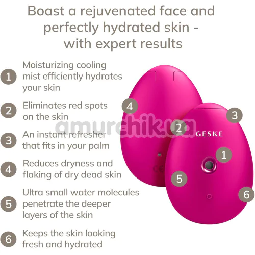 Увлажнитель для кожи лица Geske Facial Hydration Refresher 4 in 1 Oval, ярко-розовый