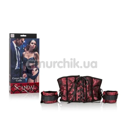 Корсет с фиксаторами Scandal Corset with Cuffs, черно-красный