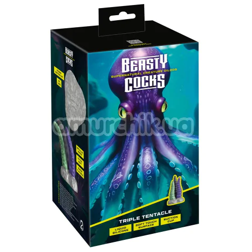 Тройной фаллоимитатор Beasty Cocks Triple Tentacle, разноцветный