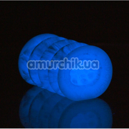 Мастурбатор светящийся в темноте Addiction Silicone Stroker + вибропуля Power Bullet, голубой