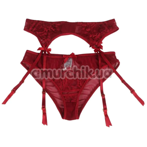 Комплект Star Night Sheer & Lace Bow Garter Belt, червоний: пояс для панчіх + трусики
