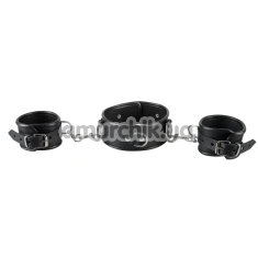 Ошейник с фиксаторами для рук Zado Fetish Leather Collar and Handcuffs, черный - Фото №1