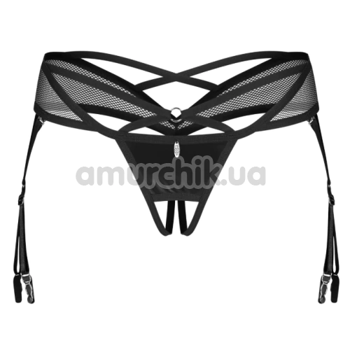 Трусики-стринги с подвязками для чулок Obsessive Dominna, черные