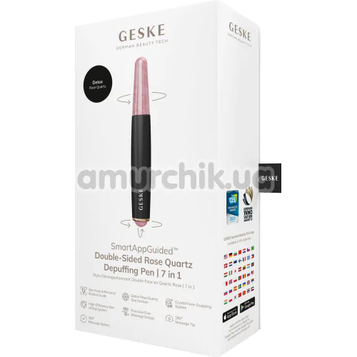 Ручка-массажер для лица Geske Double-Sided Rose Quartz Depuffing Pen 7 in 1, серый