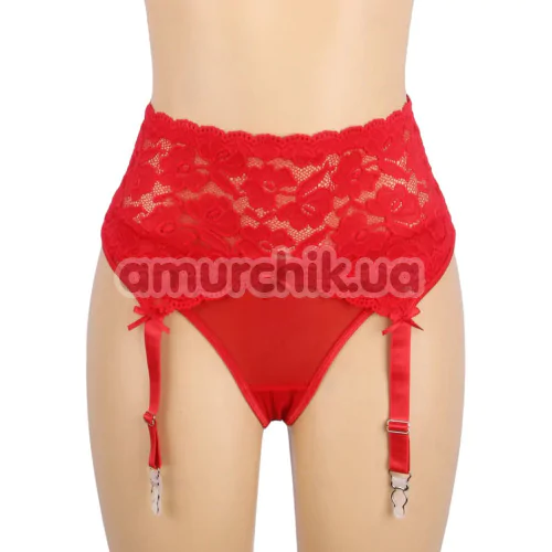 Комплект Star Night High Waisted Vintage Garter Set, красный: трусики-стринги + пояс для чулок