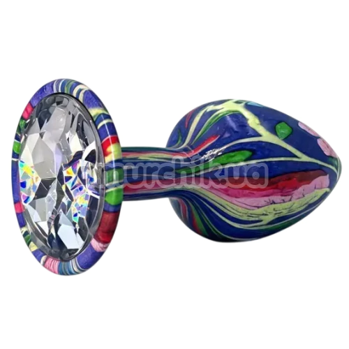Анальна пробка з прозорим кристалом Alume Floral Metal Plug S, синя
