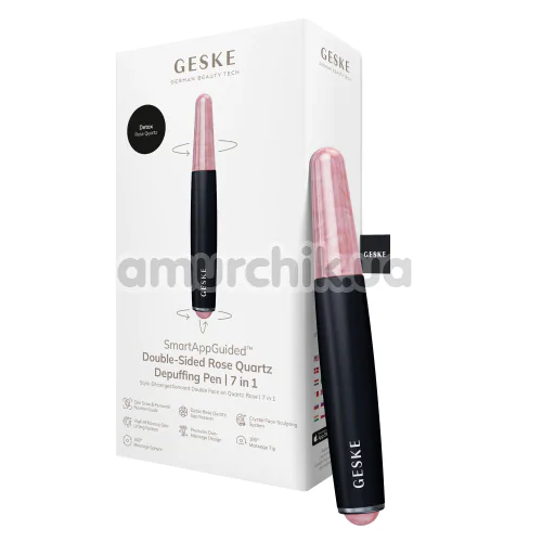 Ручка-масажер для обличчя Geske Double-Sided Rose Quartz Depuffing Pen 7 in 1, чорний