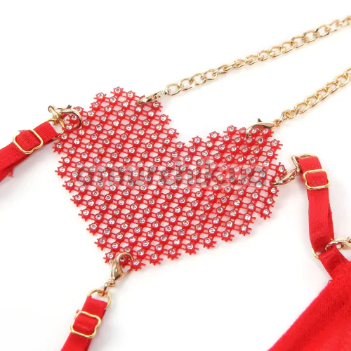 Комплект Star Night Hearts & Chains Set, червоний: бюстгальтер + трусики-стрінги