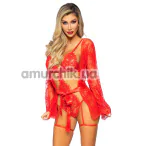Комплект Leg Avenue All Romance Lace Teddy & Robe Set, красный: боди + пеньюар - Фото №1