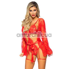 Комплект Leg Avenue All Romance Lace Teddy & Robe Set, красный: боди + пеньюар - Фото №1