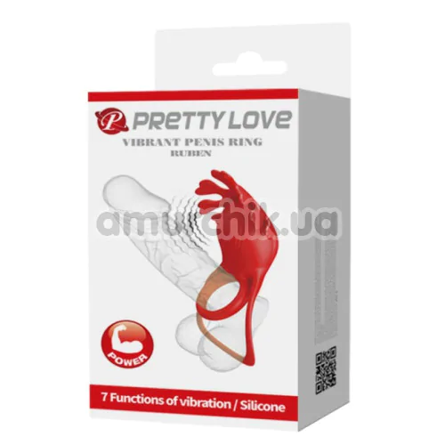Віброкільце для члена Pretty Love Vibrant Penis Ring Ruben, червоне