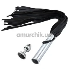 Набор из 2 предметов PU Leather Whip With Anal Plug, чёрный - Фото №1