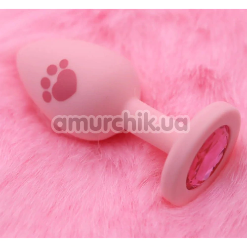 Анальная пробка с розовым кристаллом Alume Silicone Heart Paw Plug S, розовая