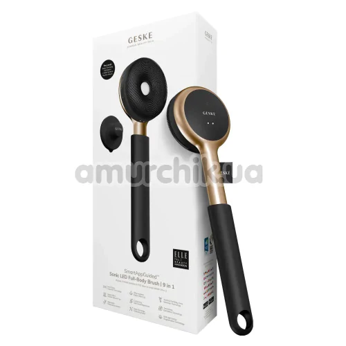 Звуковая щетка для тела Geske Sonic LED Full-Body Brush 9 in 1, черно-золотая