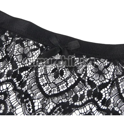 Комплект Star Night Lace Bow Garter Panty, черный: пояс для чулок + трусики-стринги