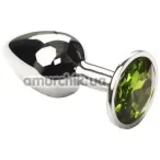 Анальная пробка с зеленым кристаллом SWAROVSKI Silver Chrysolite Small, серебряная - Фото №1