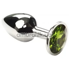Анальна пробка із зеленим кристалом SWAROVSKI Silver Chrysolite Small, срібна - Фото №1