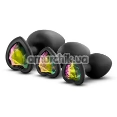 Набір анальних пробок з райдужними кристалами у вигляді сердечок Luxe Bling Plugs Trainer Kit, чорний - Фото №1