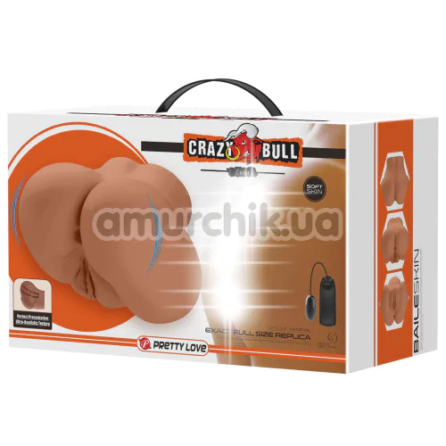 Искусственная вагина и анус с вибрацией Crazy Bull Luna, светло-коричневая