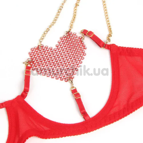 Комплект Star Night Hearts & Chains Set, червоний: бюстгальтер + трусики-стрінги