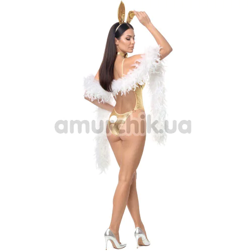 Костюм кролика Art of Sex Secret Bunny, золотой: боди + ушки + галстук-бабочка + боа