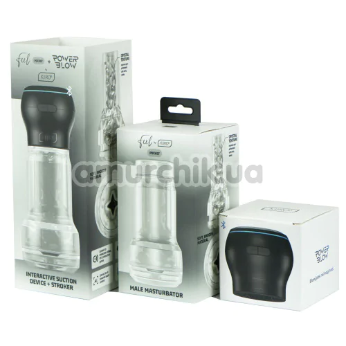 Набор Kiiroo Interactive Suction Device + Stroker: интерактивная насадка PowerBlow + мастурбатор Kiiroo Feel Pocket Male Masturbator PBC (Crystal Texture)