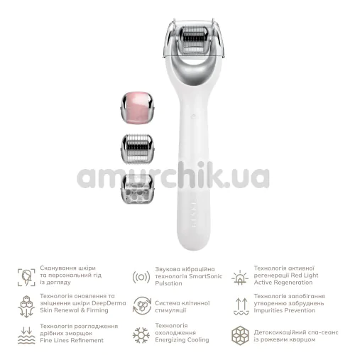 Массажер-роллер для лица с микроиглами Geske MicroNeedle Face Roller 9 in 1, белый