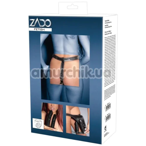 Трусики с фаллоимитаторами Zado Fetish Leather Briefs with 2 Dildos, черные