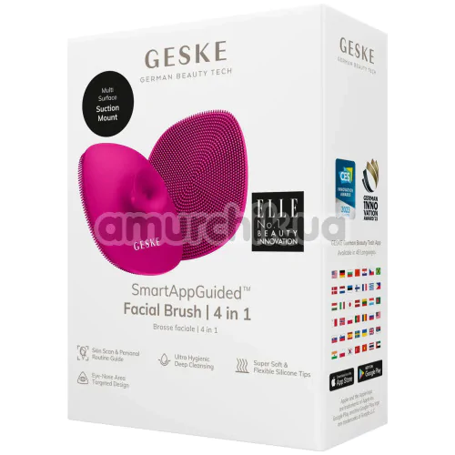Щетка для лица Geske Facial Brush 4 in 1 Suction Mount, ярко-розовая