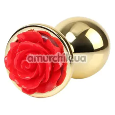Анальная пробка с красной розой Matrix Mont Showy Rose Anal Plug L, золотая - Фото №1