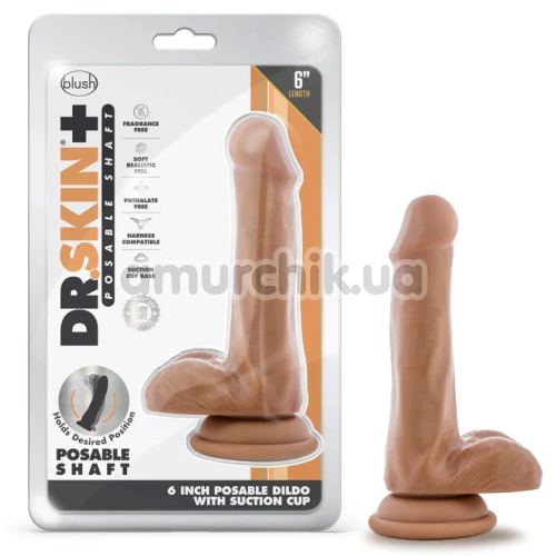 Фалоімітатор Dr. Skin+ Posable Shaft 6, світло-коричневий