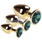 Набір з 3 анальних пробок з зеленим кристалом SWAROVSKI Gold Chrysolite, золотий - Фото №1