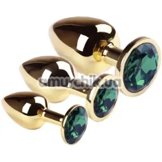 Набір з 3 анальних пробок з зеленим кристалом SWAROVSKI Gold Chrysolite, золотий - Фото №1